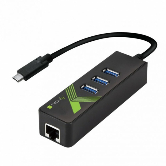 Techly átalakító, USB C -> Ethernet + 3 port USB 3.0 Hub