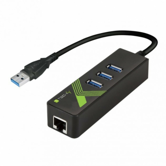 Techly átalakító, USB A -> Ethernet + 3 port USB 3.0 Hub