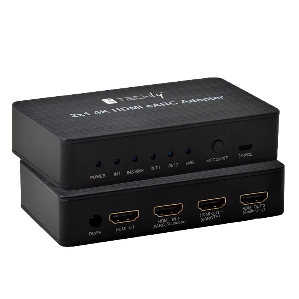 Techly HDMI 2.0 switch, 2 in 1 out, 4K Ultra HD, eARC/ARC hangelosztóval Soundbarhoz