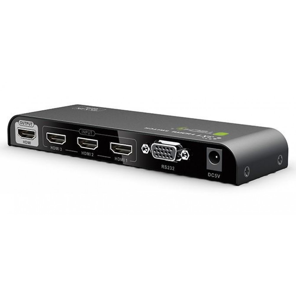 Techly HDMI 2.0 switch, 3 in 1 out, 4K Ultra HD, RS232