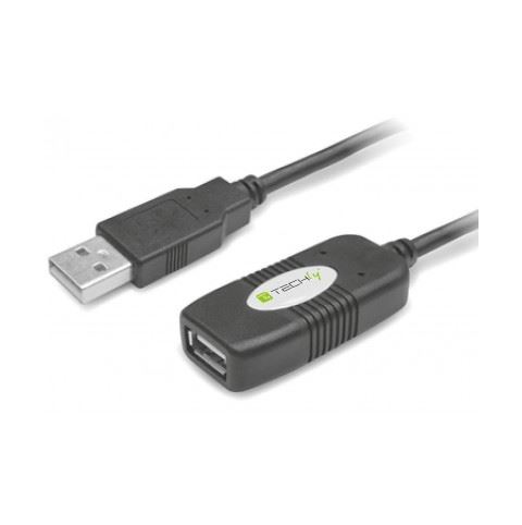 Techly USB 2.0 aktív hosszabbító kábel, 10 méter, fekete